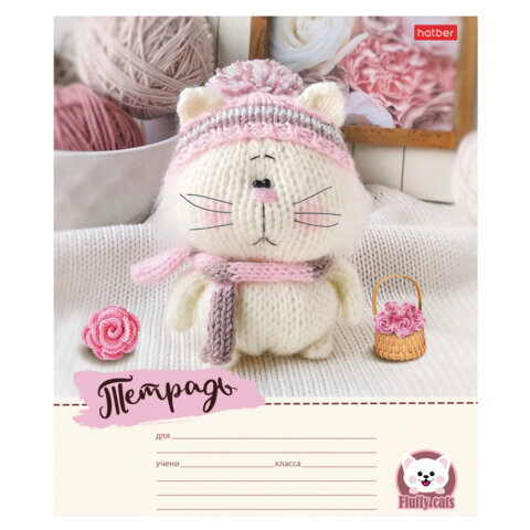 Тетрадь 12л. HATBER узкая линия, обложка картон, Уютные котики (микс в спайке), 12Т5В7