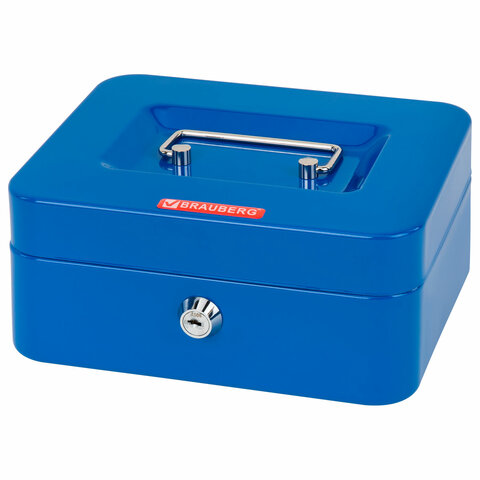 Ящик для денег, ценностей, документов, печатей, 90х160х200 мм, ключевой замок, синий, BRAUBERG, 291351