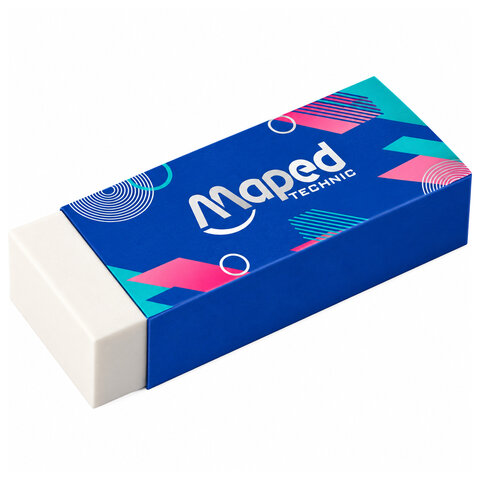 Ластик MAPED с формулой "без грязи", 62х22х12 мм, прямоугольный, белый, картонный держатель, 107800