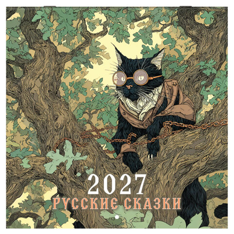 Календарь настенный перекидной 2027 г., BRAUBERG, 12 листов, 28,5х28,5 см, "Русские сказки", 118419