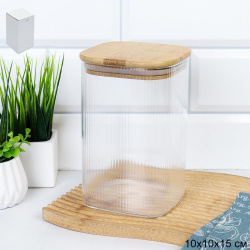 Банка квадратная для сыпучих бамбуковая крышка d-100/150 мм Вертикаль / 6664 /уп 75/