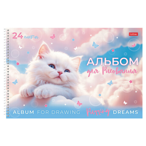 Альбом для рисования, обложка пластик, А4 24 л., спираль, HATBER, 198х300 мм, "Нежные мечты" (5 видов), 091533, 24А4Вгр