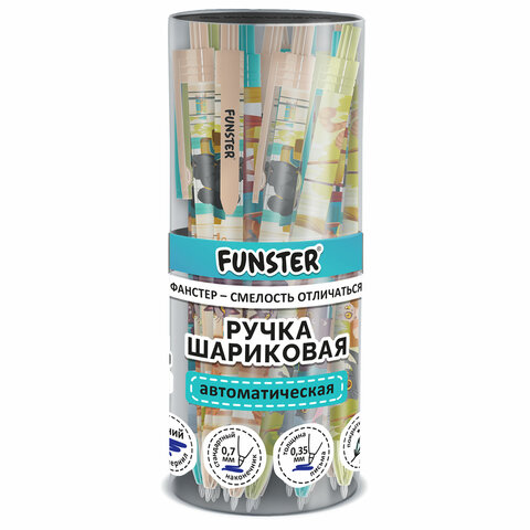 Ручка шариковая автоматическая с принтом FUNSTER "CUTE ANIMALS", корпус soft-touch, СИНЯЯ, пишущий узел 0,7 мм, линия письма 0,35 мм, 144402