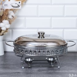Мармит с подогревом 2,5 л Silver / HT95215-2.5 /уп 6/стекло на металл подставке с крышкой