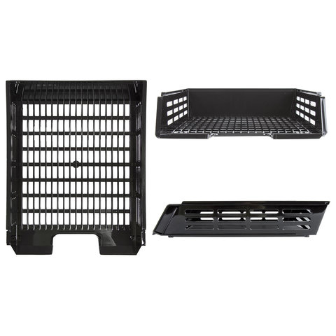 Лоток горизонтальный для бумаг BRAUBERG "Basic", А4 (360х270х75 мм), с пазами, сетчатый, черный, 237011