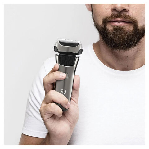 Электробритва сетчатая KITFORT KT-4138, 2 в 1, бритва-триммер, аккумулятор, сухое бритье, серебристая