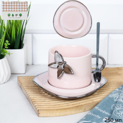 Чайная пара 250 мл 3 предмета с ложкой / BT5596 /уп 60/ Бабочка