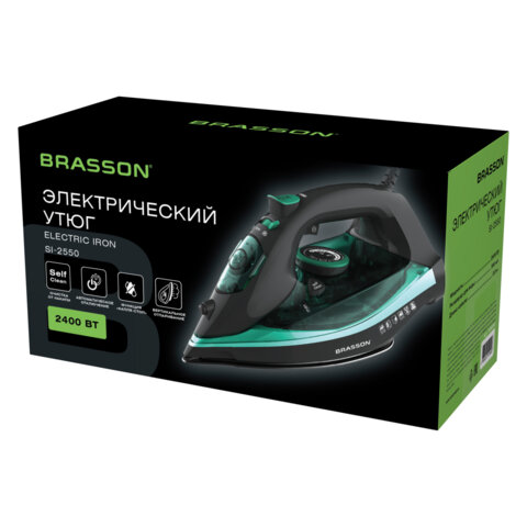 Утюг паровой BRASSON (БРАССОН) SI-2550, 2400Вт, керамика, автоотключение, антикапля, ШНУР 2,8м, самоочистка, графит/бирюзовый, 458309
