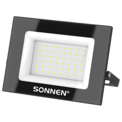 Прожектор светодиодный 50 Вт, 6500 К, 4000 Лм, IP65, 176x123x26 мм, черный, SONNEN, 238414