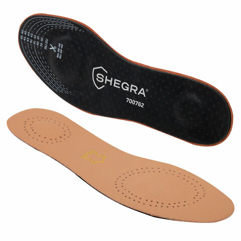 Стельки для обуви из натуральной кожи с двумя амортизаторами, размер RU 39-45 / EU 40-46 с линиями выреза, SHEGRA (ШЕГРА), 700762