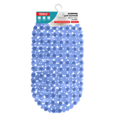 Коврик для ванны противоскользящий 64х36см "Ручей", овальный, голубой, ПВХ, PRIMILA, 700390