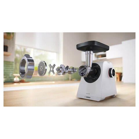 Мясорубка BOSCH MFWS420W, мощность 1900Вт, производ.2,5 кг/мин, металл. шнек, реверс,