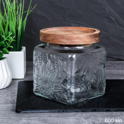 Банка для сыпучих бамбуковая крышка 600 мл / BKN500 /уп 45/ резная