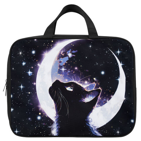 Папка на молнии с ручками BRAUBERG KIDS А4, 1 отделение, полиэстер, 80 мм, "Moon cat", 274513