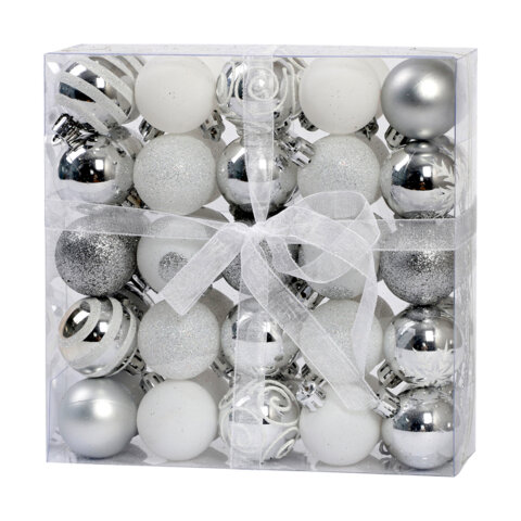 Шары елочные НАБОР 50 предметов "Новогодний Блеск", пластик, серебристый, ЗОЛОТАЯ СКАЗКА, 592594