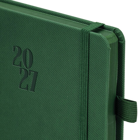 Ежедневник датированный 2027, А5, 138х213 мм, BRAUBERG "Plain", под кожу, резинка, держатель для ручки, темно-зеленый, 118038