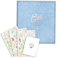 Фотоальбом-анкета детский 23х25 см, 32 листа, стикеры, открытка, конверт, голубой бархат, BRAUBERG, 391420