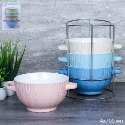 Супница с ручками 4 штуки на подставке / 44511 /уп 6/ Вязание косичка