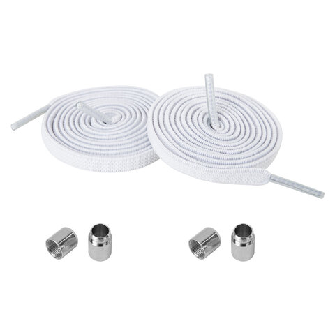 Шнурки плоские эластичные БЕЛЫЕ длина 100 см, ширина 6 мм, 2 капсулы, цвет серебряный, SHEGRA, 701712