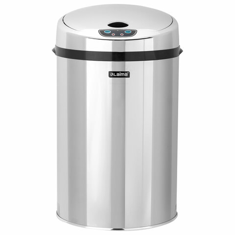 Ведро для мусора СЕНСОРНОЕ 12 л, нержавеющая сталь, зеркальная крышка, питание от 4-х батареек AA (не входят в комплект), LAIMA, 609327