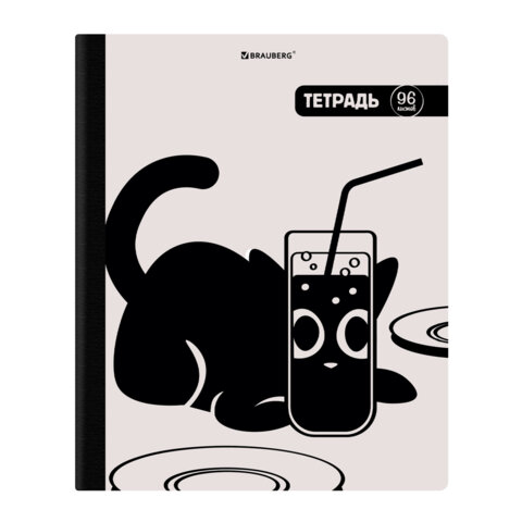 Тетрадь А5 96 л. BRAUBERG, на сшивке с корешком, клетка, обложка картон, "Кот-Непоседа", 405292