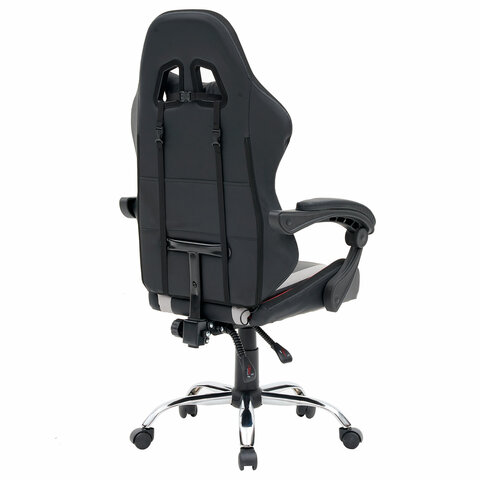 Кресло компьютерное CROMEX (КРОМЕКС) "Quantum GM-155 RGB", подсветка, две подушки, экокожа, черное/красное/серое, 532955