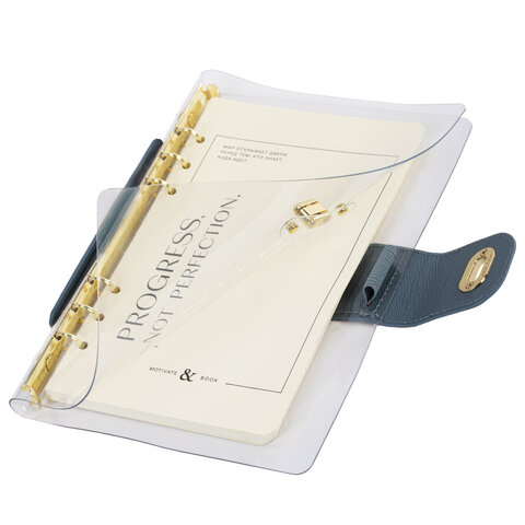 Блокнот А5 180x235 мм, BRAUBERG "Fabulous", гибкий, на кольцах, застежка, 80 л., голубой, 116193