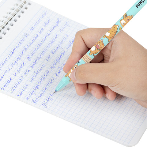 Ручка стираемая гелевая с принтом FUNSTER (ФАНСТЕР) "КОТ-ЭНТУЗИАСТ", СИНЯЯ, корпус ассорти, игольчатый наконеч. 0,5 мм, линия 0,35 мм 144414