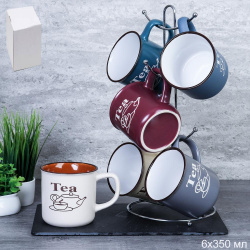 Кружки 6 штук на металлическом стенде 350 мл / 20974-4 / Кофе в подарочной коробке