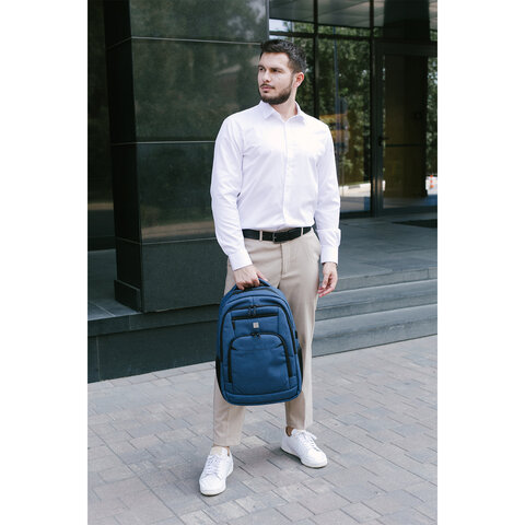 Рюкзак HEIKKI SECURE (ХЕЙКИ) универсальный, 2 отделения, отделение для ноутбука, синий, 46x31x19 см, 273896