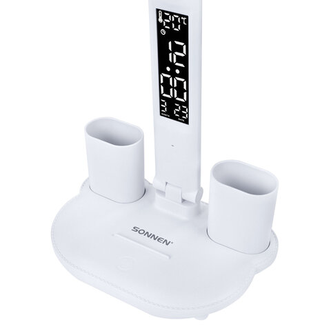 Настольная лампа-светильник беспроводная SONNEN PT-203, органайзер, дисплей, 7 в 1, LED 7 Вт, белый, 238497