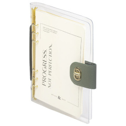 Блокнот А5 180x235 мм, BRAUBERG "Fabulous", гибкий, на кольцах, застежка, 80 л., оливковый, 116195