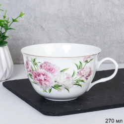 Чашка чайная 270 мл тонкостенный / LY-1870 /уп 10/72/ Пионы