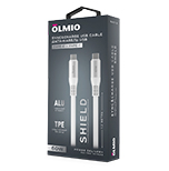 Кабель SHIELD, Type-C - Type-C, 60W, USB2.0, 1.2м, белый, OLMIO