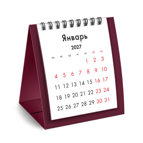 Календарь-домик настольный на гребне, 2027 г., BRAUBERG, 110х120 мм, БОРДОВЫЙ, 118455