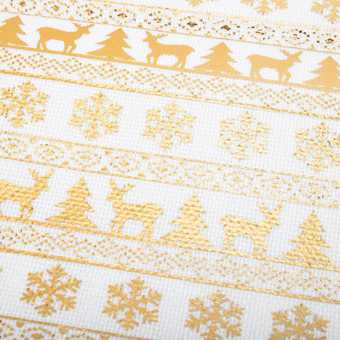 Подарочный мешок (1 шт.) новогодний, 30х45 см, "X-Mas Pattern", под лён, фольга, ЗОЛОТАЯ СКАЗКА, 592536