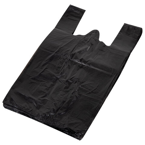 Пакет "майка" КОМПЛЕКТ 100 штук, 28+15х55, ПНД черный, 15 мкм, LAIMA, 700788