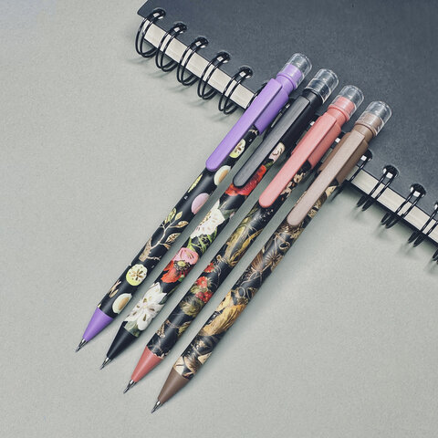 Карандаш механический 0,7 мм, BRUNO VISCONTI "Flora.Black night", корпус ассорти, ластик, 21-0077/01