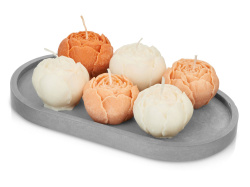 Набор свечей на подставке «Пионы», Цвет белый, темно-персиковый, персиковый, серый