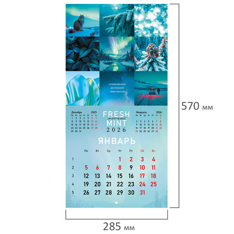 Календарь настенный перекидной 2026 г., BRAUBERG, 12 листов, 28,5х28,5 см, "Калейдоскоп", 116936