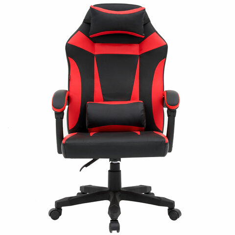 Кресло компьютерное CROMEX "Start GM-105", две подушки, экокожа, черное/красное, 532957