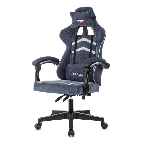 Кресло компьютерное BRABIX ''Shooter GM-123'', 2 подушки, ткань, синее/серое, 533212