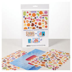 Наклейки бумажные с игровым полем НАБОР 2 листа, 184 наклейки, "Сладкое настроение", HATBER, 2Н5н
