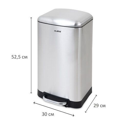 Ведро мусорное с педалью 20 л, крышка с доводчиком, стальное БЕЗ ОТПЕЧАТКОВ, LAIMA ULTRA, 701570