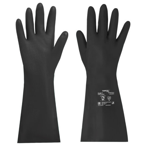 Перчатки латексные КЩС-1 ULTRA STRONG химически устойчивые двухслойные чёрные, размер 9-9,5, L (большой), RABBITEX (РАББИТЕКС) EXPERT 609272
