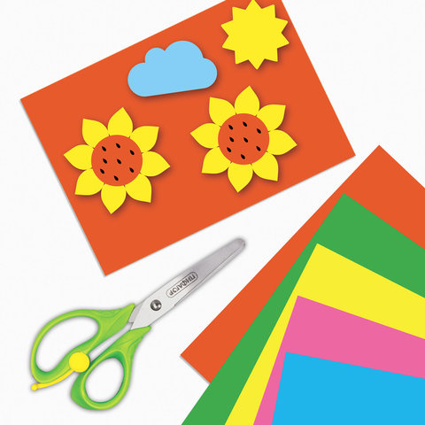 Картон цветной А4 МЕЛОВАННЫЙ (глянцевый), ФЛУОРЕСЦЕНТНЫЙ, 10 листов 5 цветов, в папке, BRAUBERG, 200х290 мм, "Лето", 129918