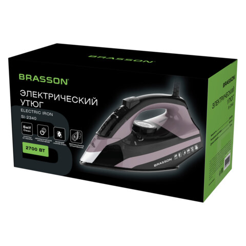 Утюг паровой BRASSON (БРАССОН) SI-2340, 2700Вт, керамика, автоотключение, антикапля, ШНУР 2,8м, самоочистка, графит/розовый, 458310