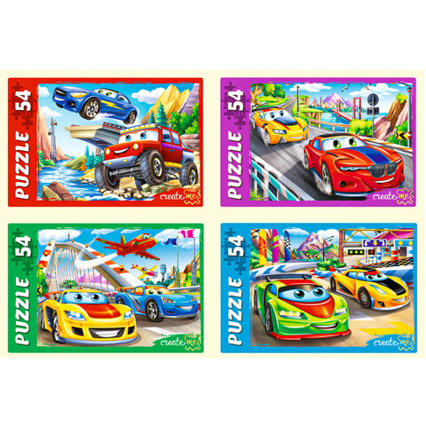 Пазлы картонные 54 элемента, КОМПЛЕКТ 32 шт., поле 17,5 х 13 см, РК