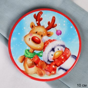 Подставка под горячее,кружку 10 см Друзья Новый Год / КD023 /уп 144/ новогодняя/746300