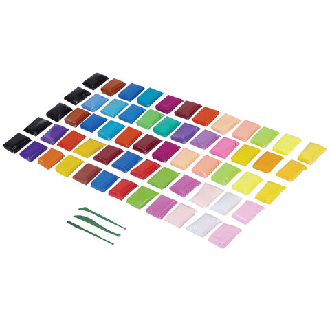 Пластилин супер лёгкий воздушный застывающий 60 штук (36 цветов + 2х12 базовых), 510 г, 3 стека, ПИФАГОР, 107044